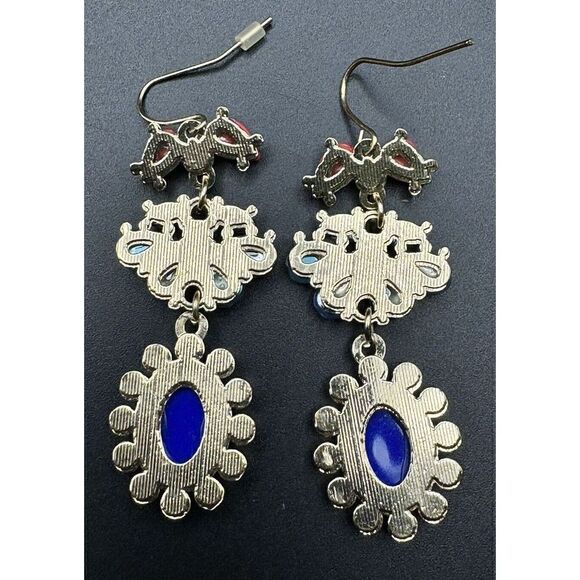 Gold Tone Multicolor Acrylic Rhinestone Chandelier Style Dangle Earrings - Picture 4 of 6